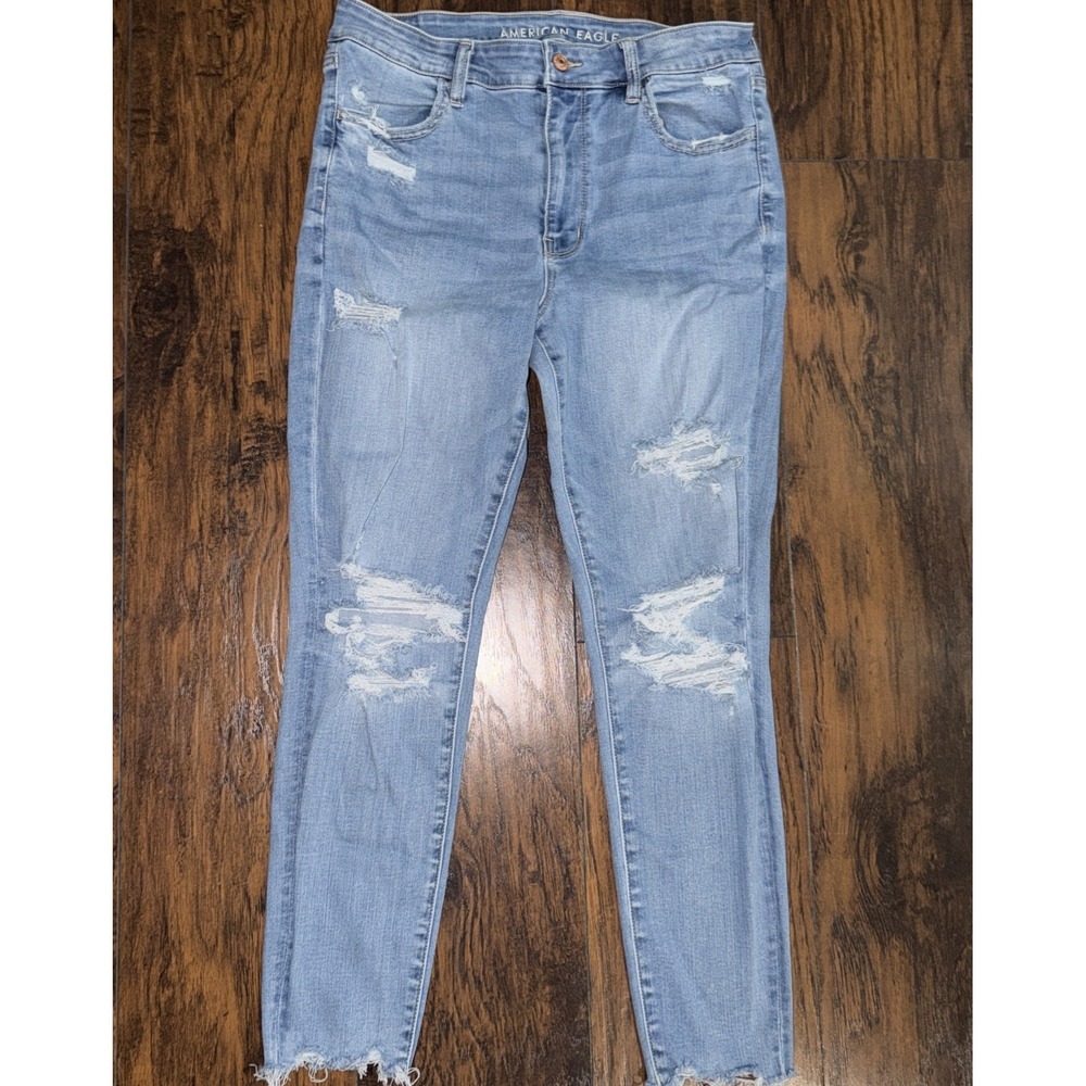 American Eagle Outfitters High Rise Jeggings Super Stretch Ripped 12 Short